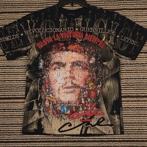 CHE GUEVARA All Over Print Black Cotton Small Mens Short Sleeve T Shirt VTG RARE
